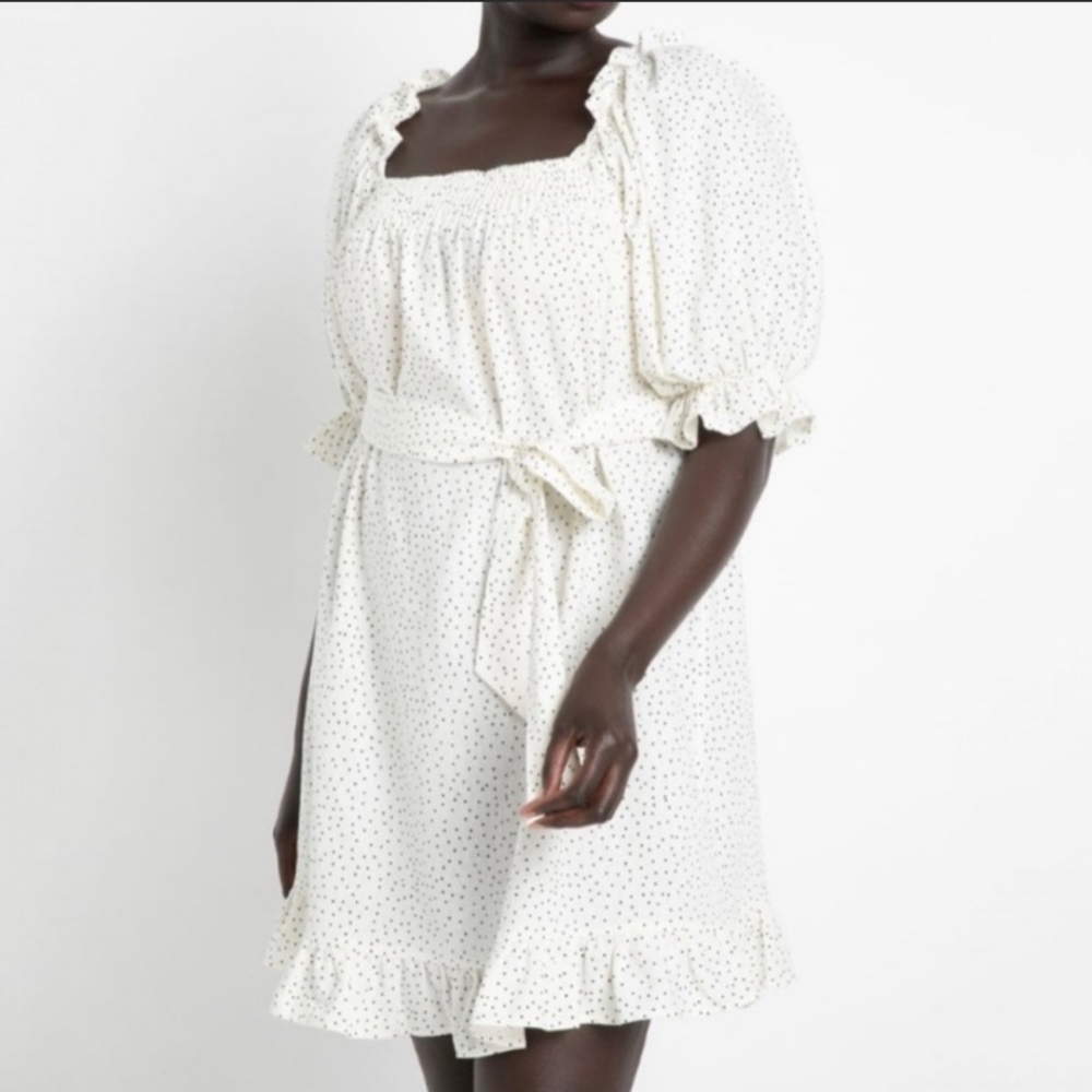 Eloquii White and Black Dot Puff Sleeve Mini Dress sz 14/16